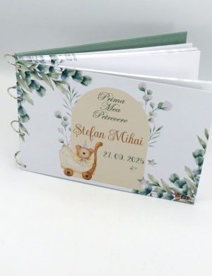 Guest Book Botez – carte mesaje invitați – Prima mea petrecere, Frunze Personalizat – ILIF507009