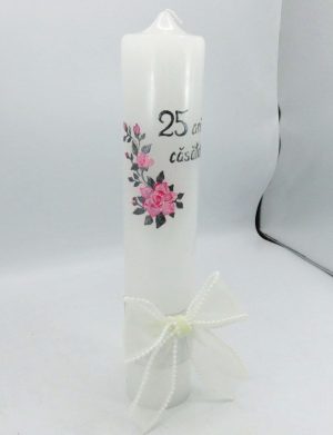 Lumânare Nuntă de Argint , pictată manual, model deosebit – roz – ILIF507019