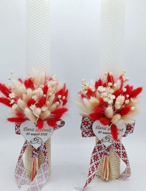 Lumânare Nuntă din ceară naturală decorată cu flori uscate, model Tradițional personalizat – FEIS507008