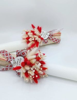 Lumânare Nuntă din ceară naturală decorată cu flori uscate, model Tradițional personalizat – FEIS507008