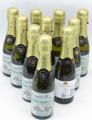 Mărturie botez băiețel, sticluță vin spumant, Iepuraș, model personalizat – ILIF507040