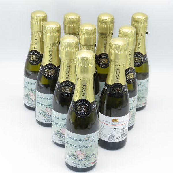 Mărturie botez băiețel, sticluță vin spumant, Iepuraș, model personalizat - ILIF507040 - imagine 2