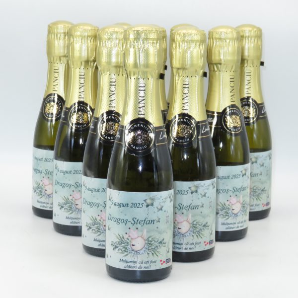 Mărturie botez băiețel, sticluță vin spumant, Iepuraș, model personalizat - ILIF507040 - imagine 3
