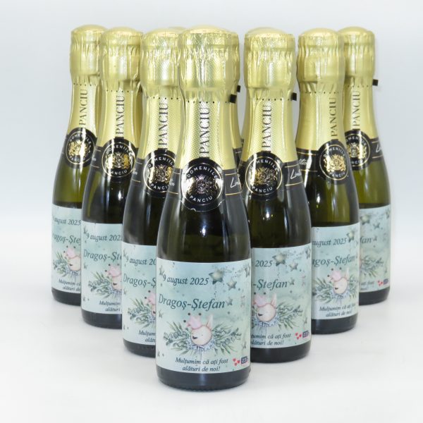 Mărturie botez băiețel, sticluță vin spumant, Iepuraș, model personalizat - ILIF507040 - imagine 6