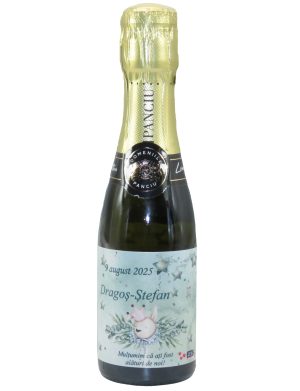 Mărturie botez băiețel, sticluță vin spumant, Iepuraș, model personalizat - ILIF507040