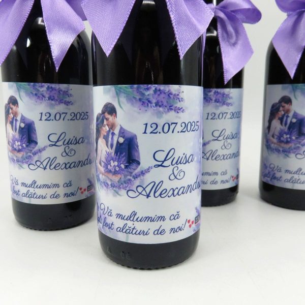 Marturie nunta, Sticluta de Vin personalizata & fundita, Lavanda Mov - ILIF507014 - imagine 2