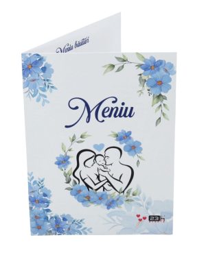 Meniu nuntă și botez cu design floral, model pentru băiețel - MIBC507002