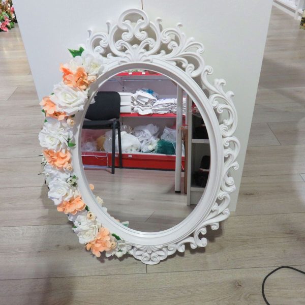 Oglinda miresei, formă ovală în stil victorian, lucrată cu flori de mătase, piersiciu - ILIF507025 - imagine 8