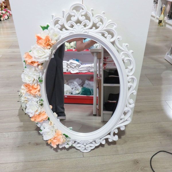 Oglinda miresei, formă ovală în stil victorian, lucrată cu flori de mătase, piersiciu - ILIF507025 - imagine 7