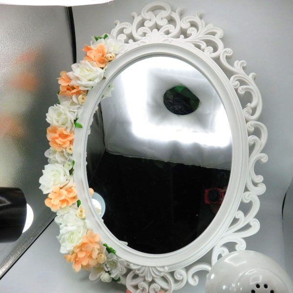 Oglinda miresei, formă ovală în stil victorian, lucrată cu flori de mătase, piersiciu - ILIF507025 - imagine 6