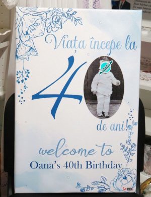 Panou Bun Venit pentru ziua de naștere, personalizat cu fotografie, dim. 40×60 cm – ILIF507020