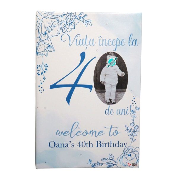 Panou Bun Venit pentru ziua de naștere, personalizat cu fotografie, dim. 40x60 cm - ILIF507020