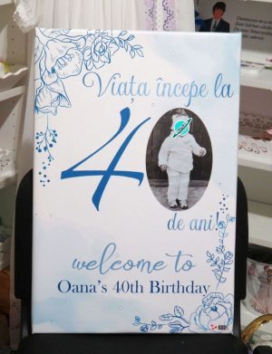 Panou Bun Venit pentru ziua de naștere, personalizat cu fotografie, dim. 40×60 cm – ILIF507020
