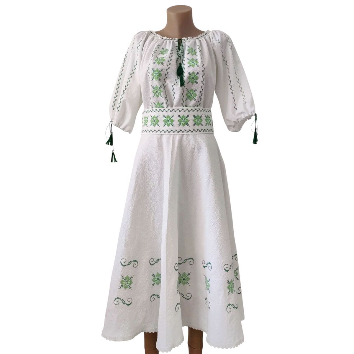 Rochie dama din panza topita bumbac 100 de calitate superioara brodata verde LLDJ507003 1
