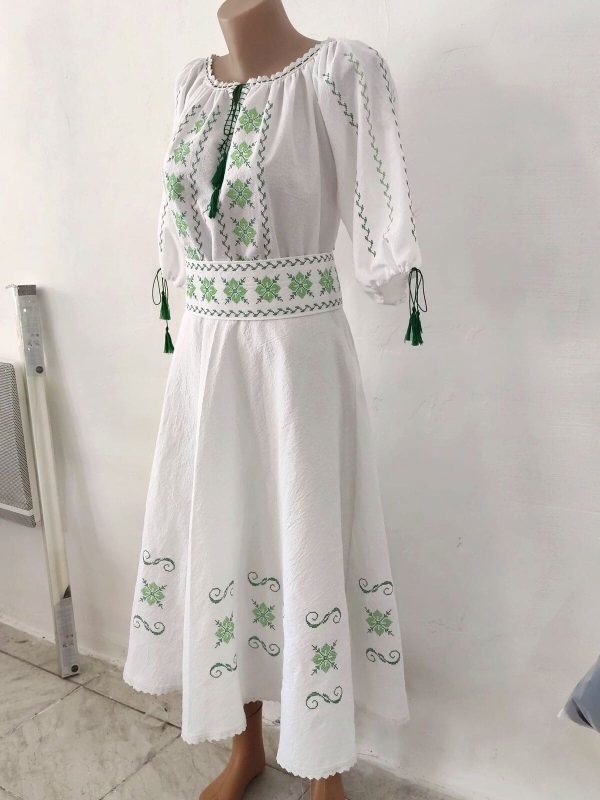 Rochie damă din pânză topită, bumbac 100% de calitate superioară, brodată verde - LLDJ507003 - imagine 5