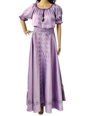 Rochie lungă de damă din tafta lila, brodată tradițional – LLDJ507001