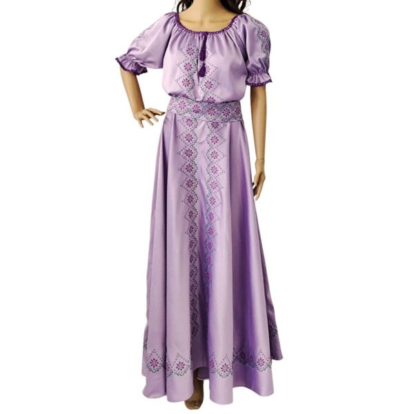 Rochie lungă de damă din tafta lila, brodată tradițional - LLDJ507001