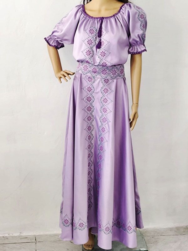 Rochie lungă de damă din tafta lila, brodată tradițional - LLDJ507001 - imagine 4