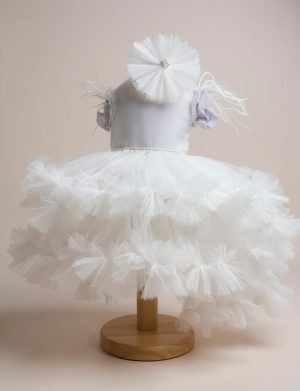 Rochiță botez fetiță cu bentiță – culoare alb cu tulle – ILIF507051