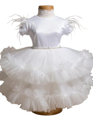 Rochiță botez fetiță cu bentiță – culoare alb cu tulle – ILIF507051