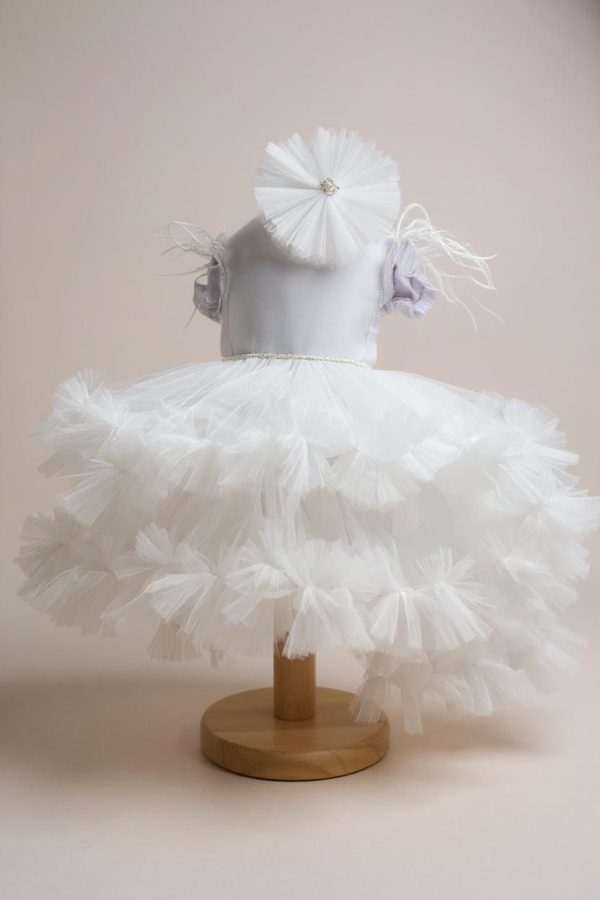 Rochiță botez fetiță cu bentiță - culoare alb cu tulle - ILIF507051 - imagine 2