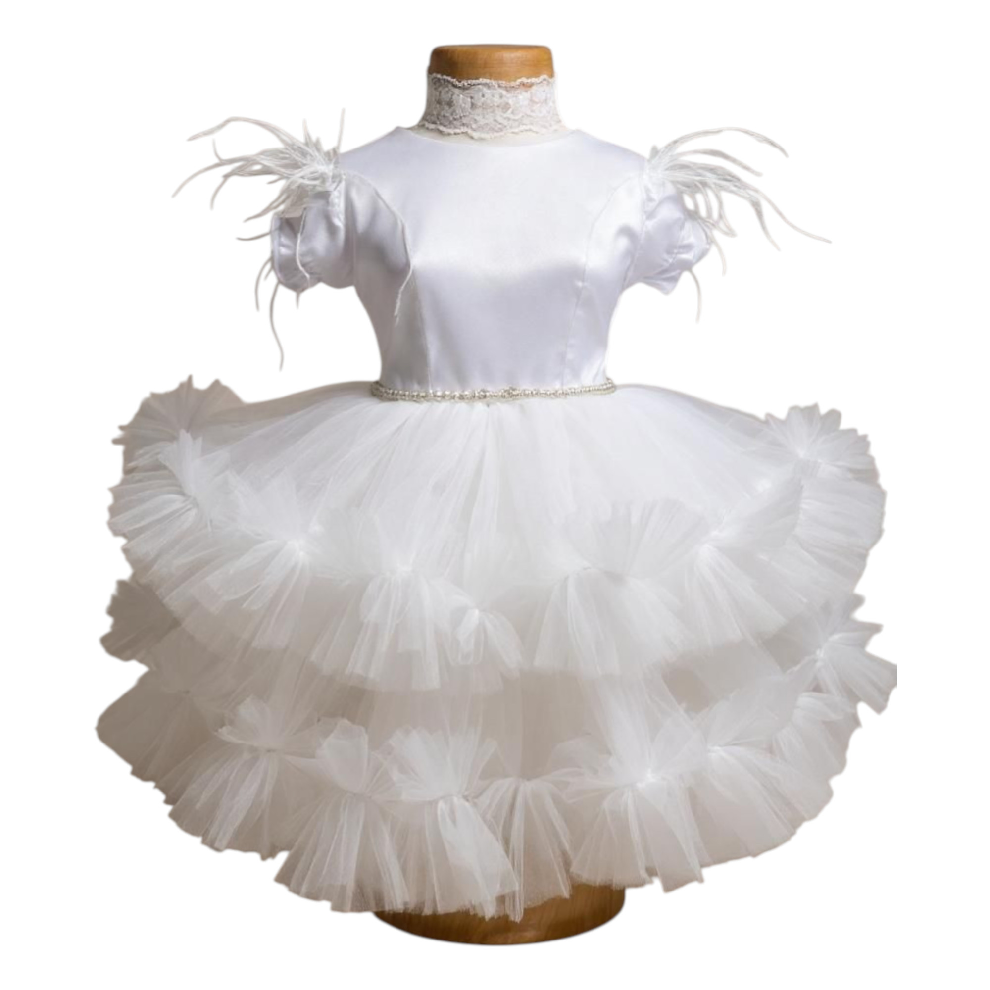 Rochita botez fetita cu bentita culoare alb cu tulle ILIF507051 1