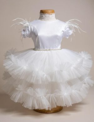 Rochiță botez fetiță cu bentiță – culoare alb cu tulle – ILIF507051