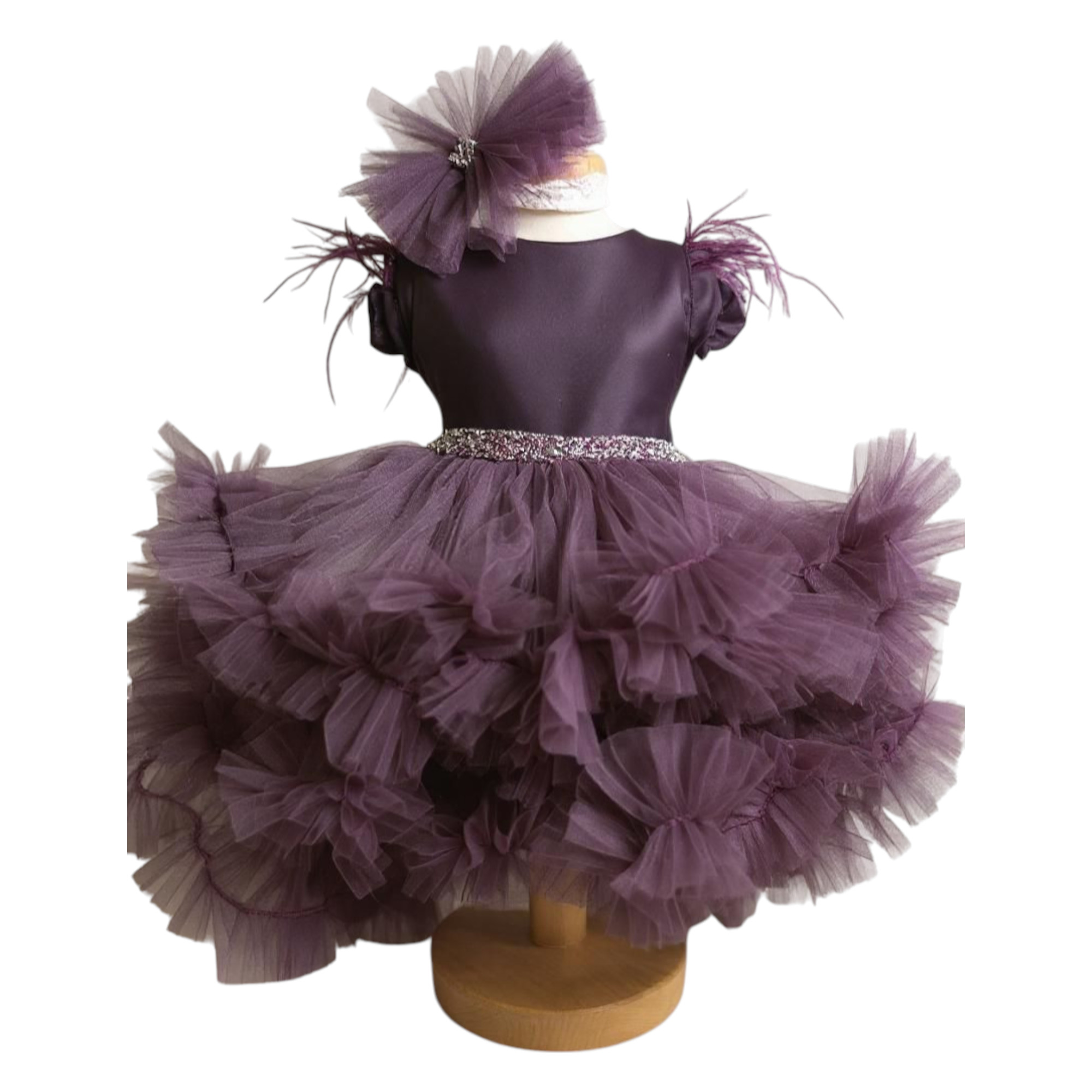 Rochita botez fetita cu bentita culoare mov inchis cu tulle ILIF507052 1