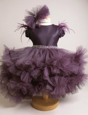 Rochiță botez fetiță cu bentiță – culoare mov închis cu tulle – ILIF507052