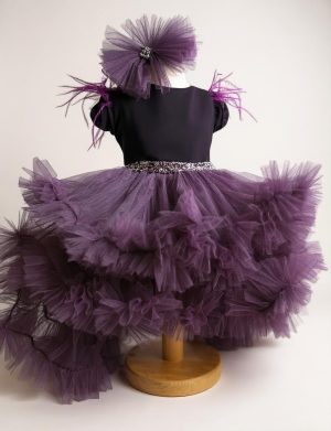 Rochiță botez fetiță cu bentiță – culoare mov închis cu tulle – ILIF507052
