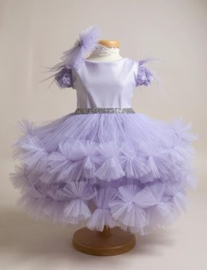 Rochiță botez fetiță cu bentiță – culoare mov lila cu tulle – ILIF507055