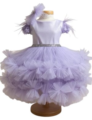 Rochiță botez fetiță cu bentiță - culoare mov lila cu tulle - ILIF507055