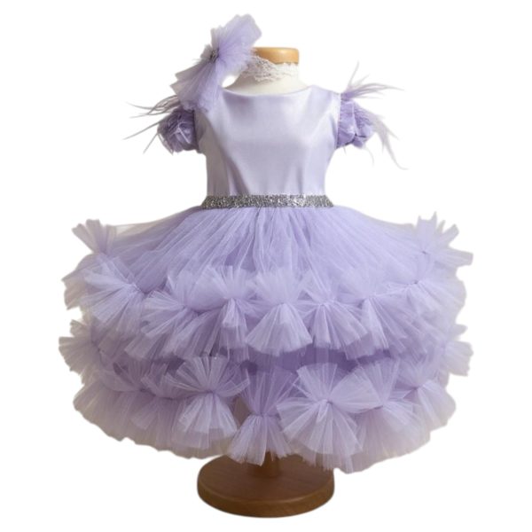 Rochiță botez fetiță cu bentiță - culoare mov lila cu tulle - ILIF507055
