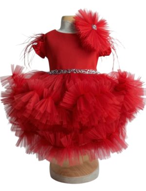 Rochiță botez fetiță cu bentiță - culoare roșu cu tulle - ILIF507054