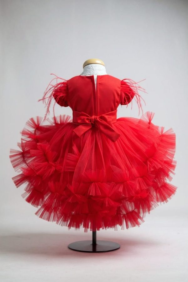 Rochiță botez fetiță cu bentiță - culoare roșu cu tulle - ILIF507054 - imagine 2