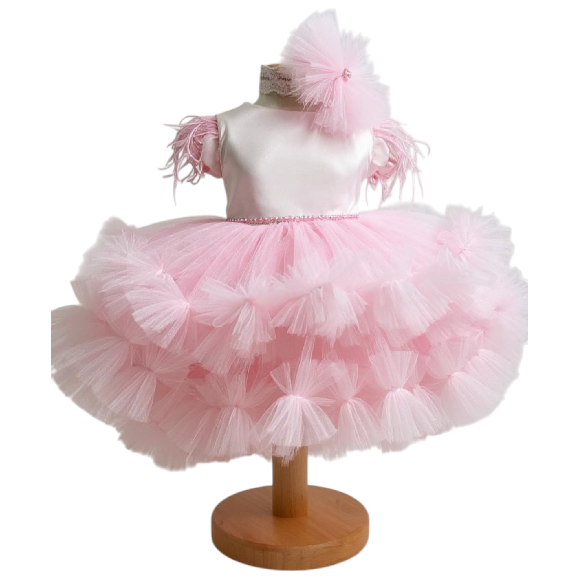 Rochita botez fetita cu bentita culoare roz cu tulle ILIF507050 1