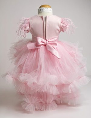 Rochiță botez fetiță cu bentiță – culoare roz cu tulle – ILIF507050