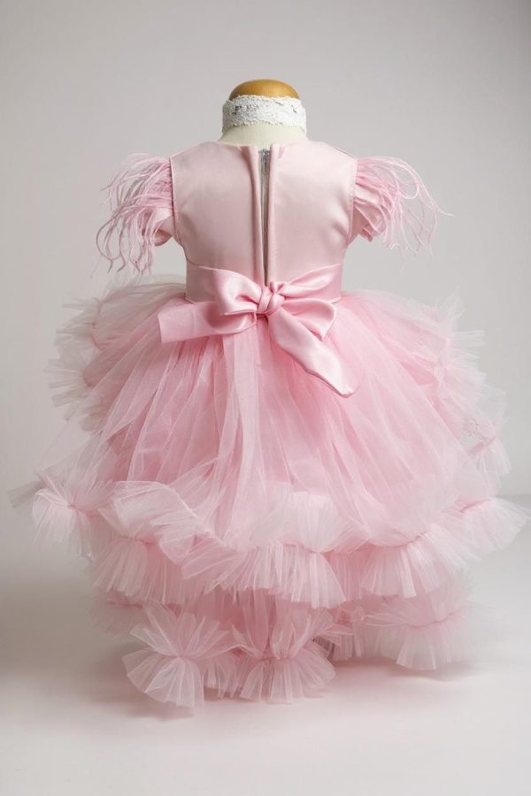 Rochiță botez fetiță cu bentiță - culoare roz cu tulle - ILIF507050 - imagine 3