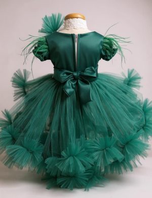 Rochiță botez fetiță cu bentiță – culoare verde smarald cu tulle – ILIF508001