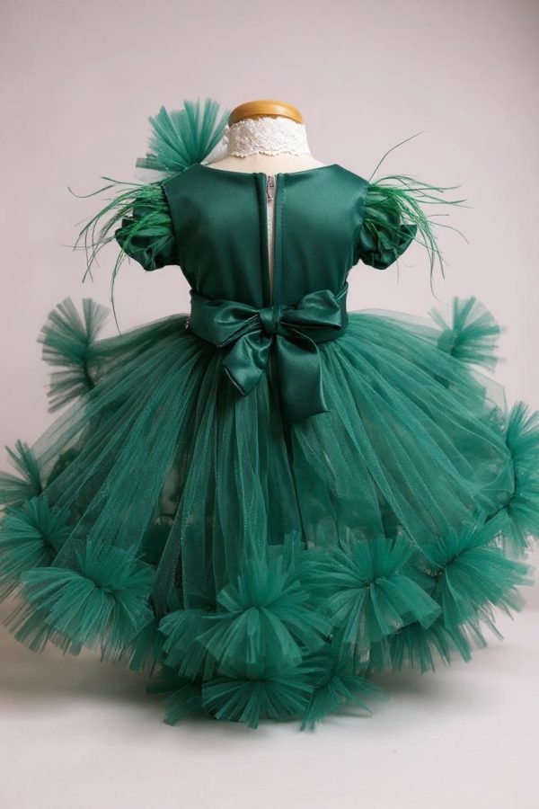 Rochiță botez fetiță cu bentiță - culoare verde smarald cu tulle - ILIF508001 - imagine 3