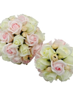 Set 2 buchete pentru mireasă și fiica miresei, din flori de săpun, alb și roz - ILIF507046