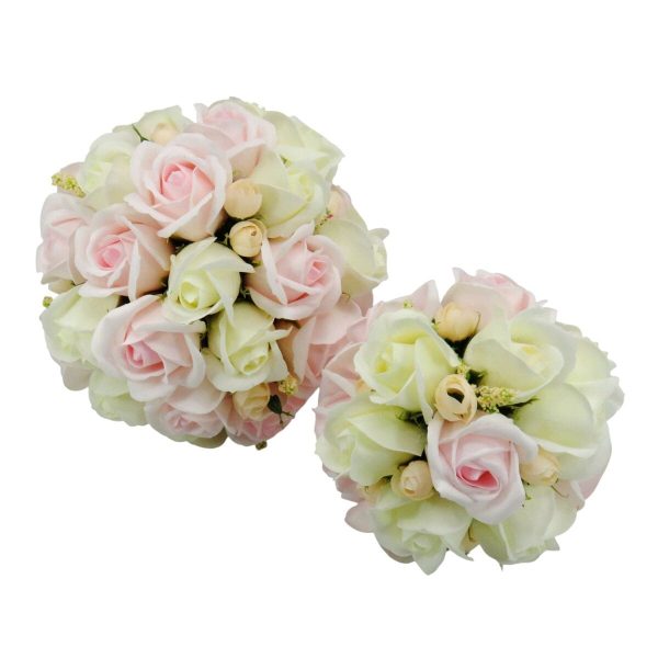 Set 2 buchete pentru mireasă și fiica miresei, din flori de săpun, alb și roz - ILIF507046
