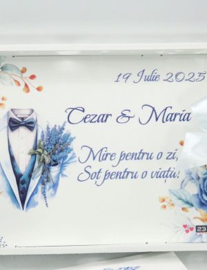 Set gătit mire, Flori albastre – Soț pentru o viață, model personalizat, 3 piese – ILIF507033