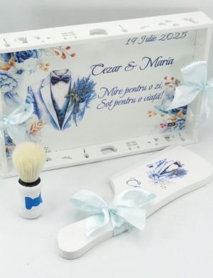 Set gătit mire, Flori albastre – Soț pentru o viață, model personalizat, 3 piese – ILIF507033