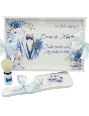 Set gătit mire, Flori albastre – Soț pentru o viață, model personalizat, 3 piese – ILIF507033