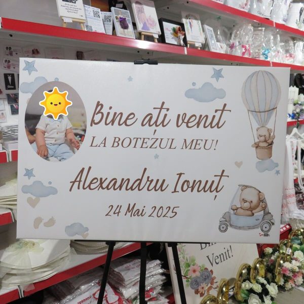 Tablou Bine Ați Venit! botez, Ursuleți de Plus, personalizat cu fotografie, dim. 90x60 cm - ILIF507021 - imagine 3
