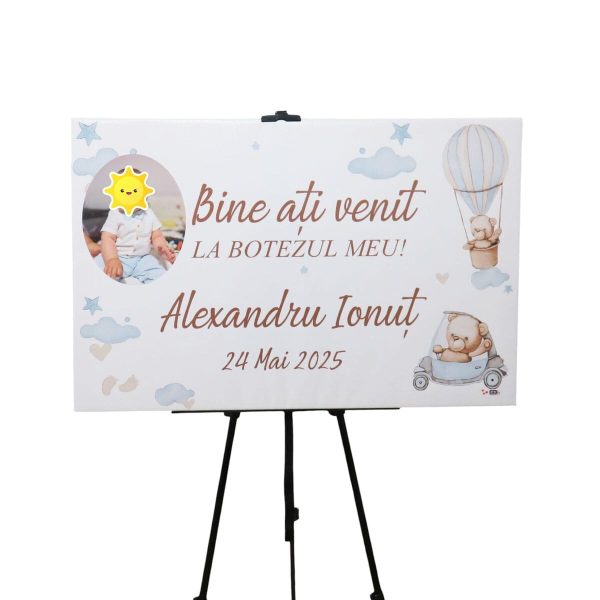 Tablou Bine Ați Venit! botez, Ursuleți de Plus, personalizat cu fotografie, dim. 90x60 cm - ILIF507021