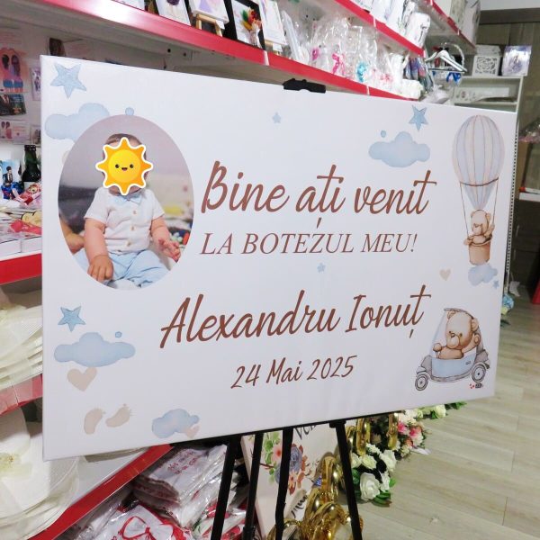 Tablou Bine Ați Venit! botez, Ursuleți de Plus, personalizat cu fotografie, dim. 90x60 cm - ILIF507021 - imagine 2