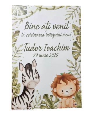 Tablou Bine Ați Venit! pentru botez, Tematică Safari, dim. 60x90 cm - ILIF507022