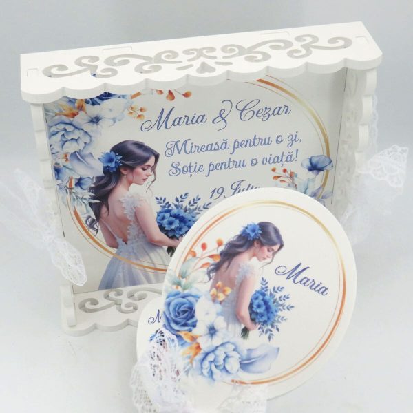 Tăviță gătit mireasa, Flori Albastre, tăviță dantelată personalizată, 3 piese - ILIF507034 - imagine 3